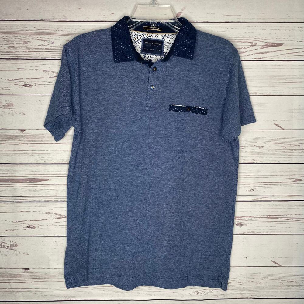 Denim & Flower Men’s Short Sleeve Polo Shirt Size M
